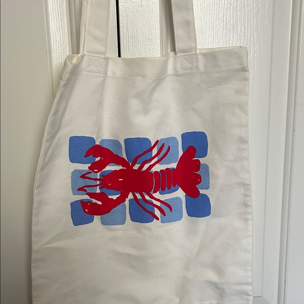 White Tote Bag with Red Lobster Design